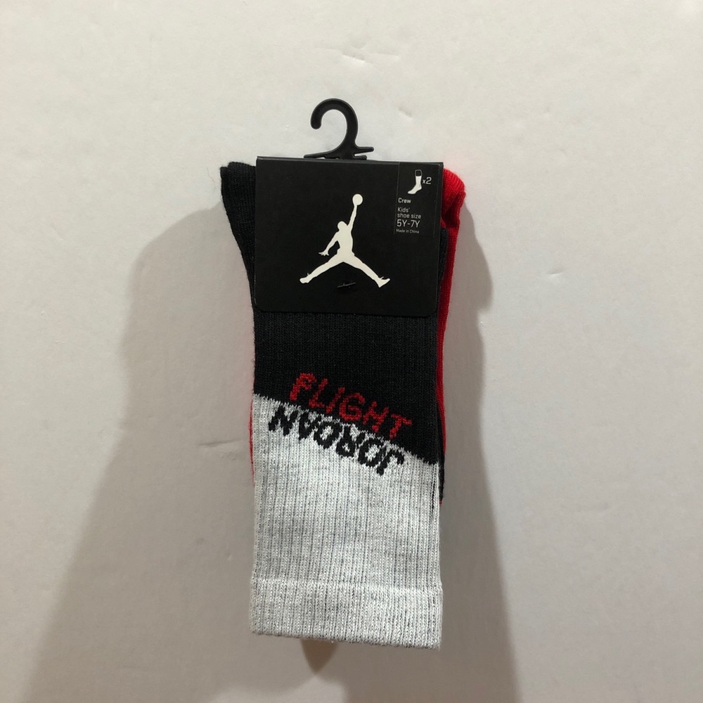 Jordan Kids Crew Socks, Black Grey & Red, 2 Pack